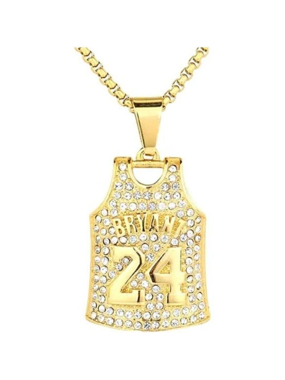 Kobe Bryant Stainless Number 24 Basketball Jersey Necklace for Men Boys Iced Out